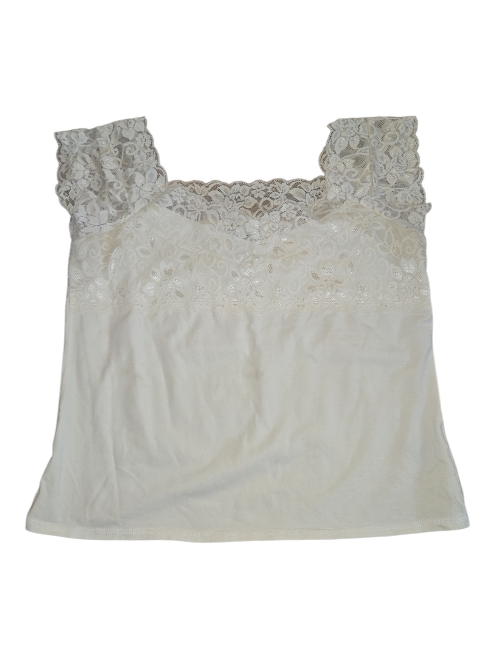 Roxie B Lace Trim Sleeveless Women's Top in Cream Size L